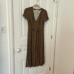 LOFT Leopard Print Midi Dress with Tie at Waste, Size 4